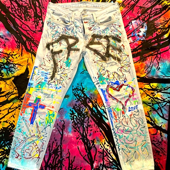Unique one of a kind hand painted gap jeans